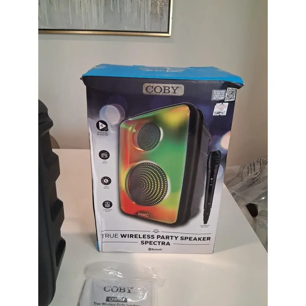 Coby Spectra Bluetooth Party Speaker with Karaoke Microphone & LED Lights -...